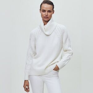 Massimo Dutti Cream Cable Turtleneck Sweater